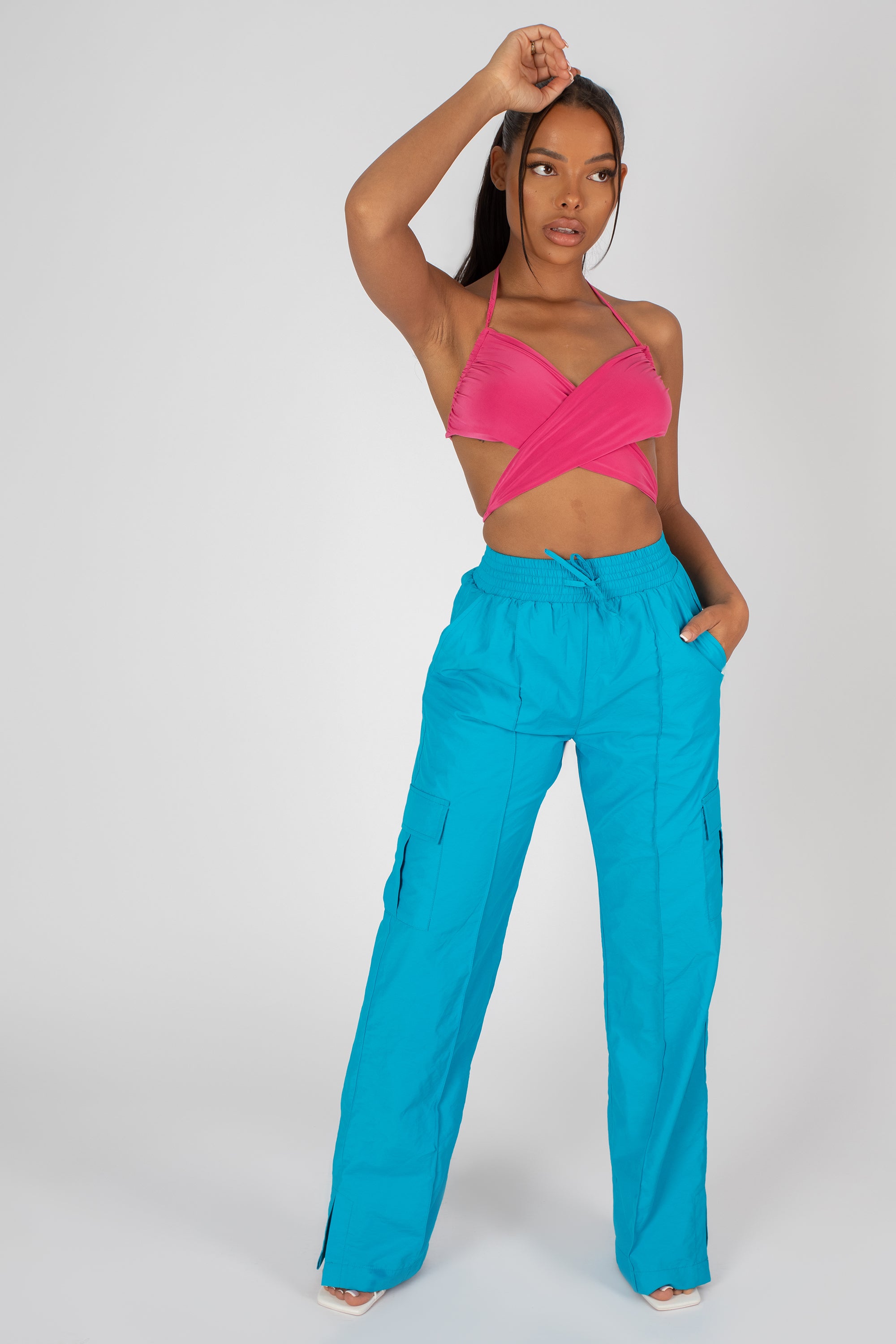 90'S BUTTERFLY SLINKY WRAP TOP PINK