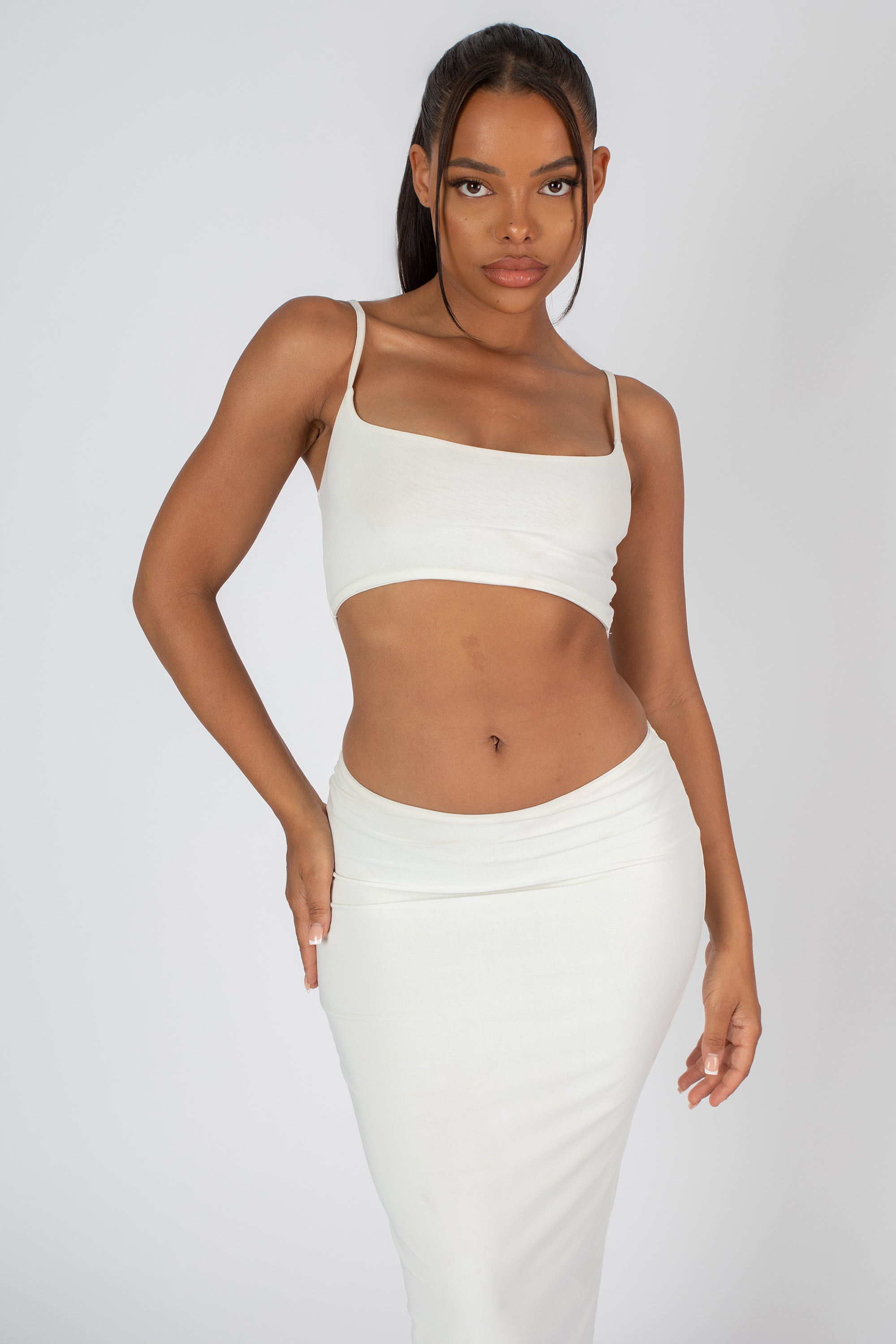 STRAPPY LOW WAIST MIDAXI DRESS WHITE