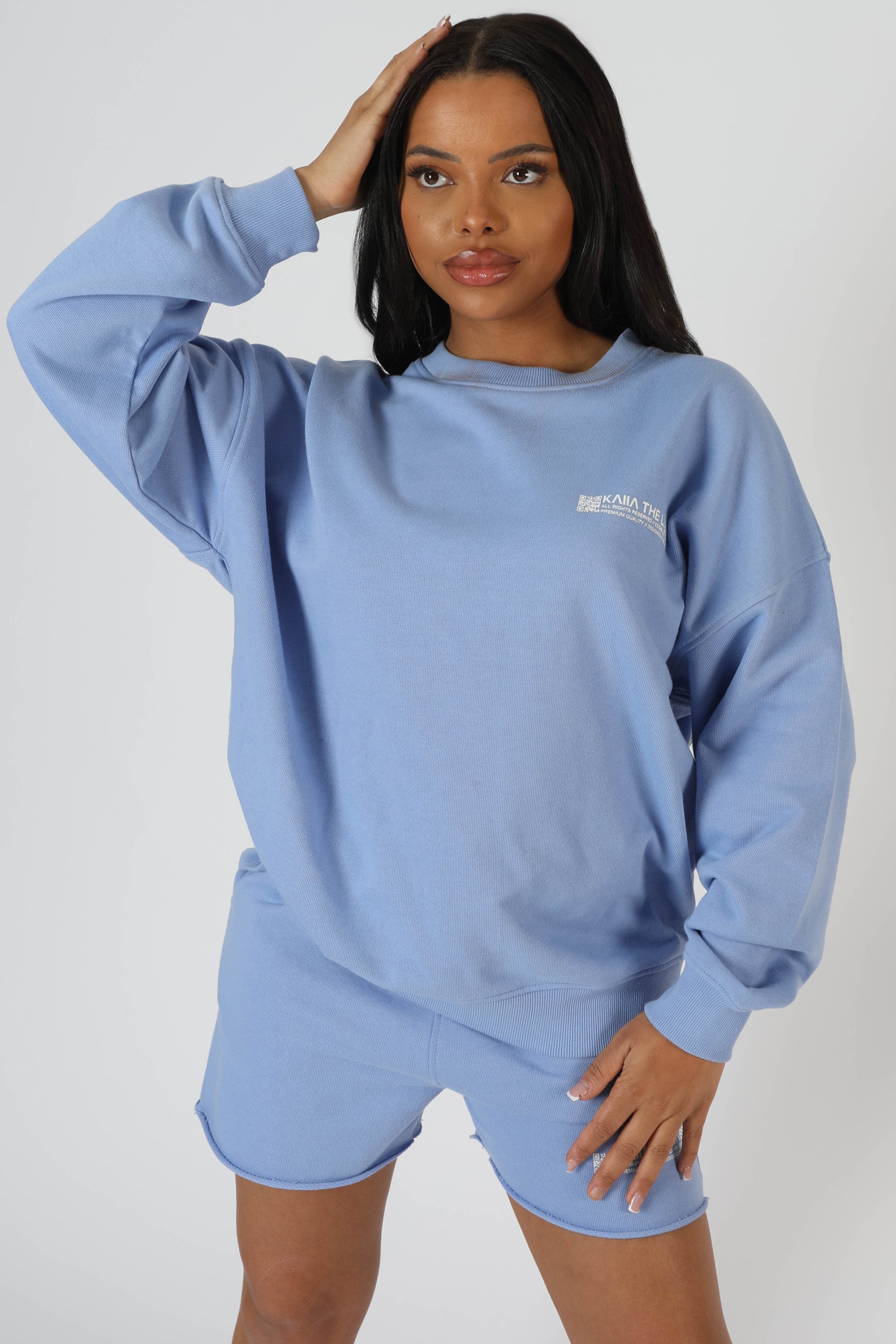 GRAPHIC QR CODE OVERSIZED SWEATSHIRT BLUEBELL