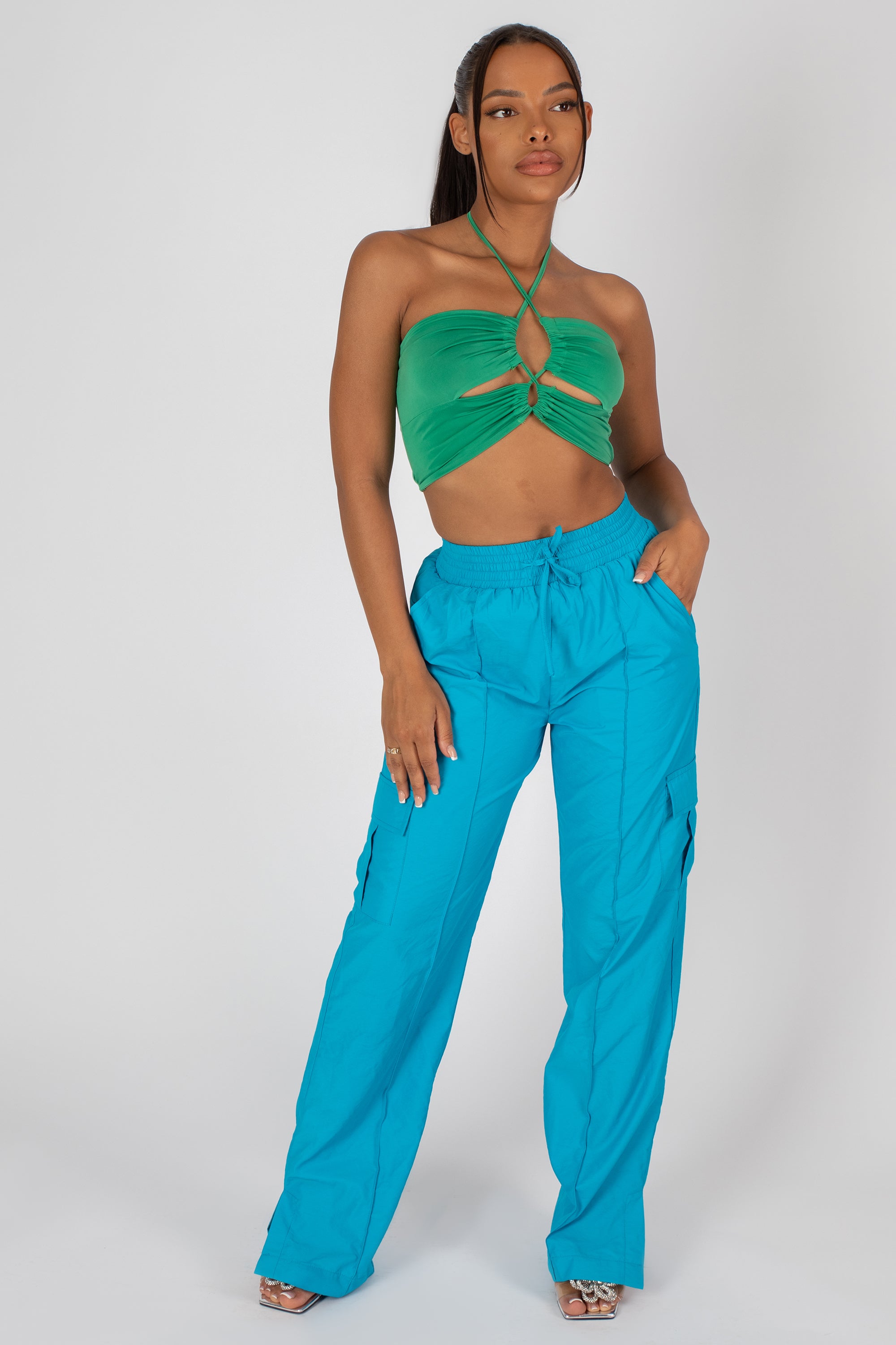 SLINKY LOOP RUCHING CROP TOP GREEN