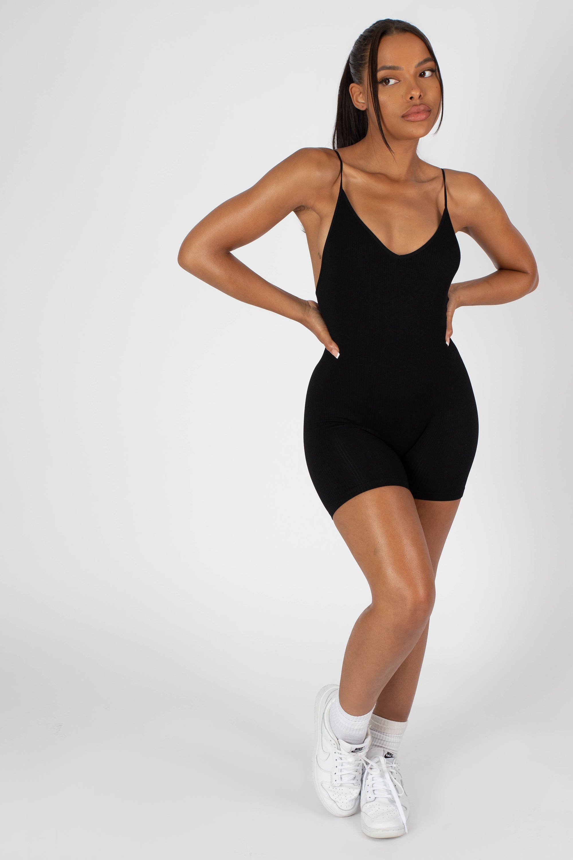 RIBBED SHORT UNITARD BLACK