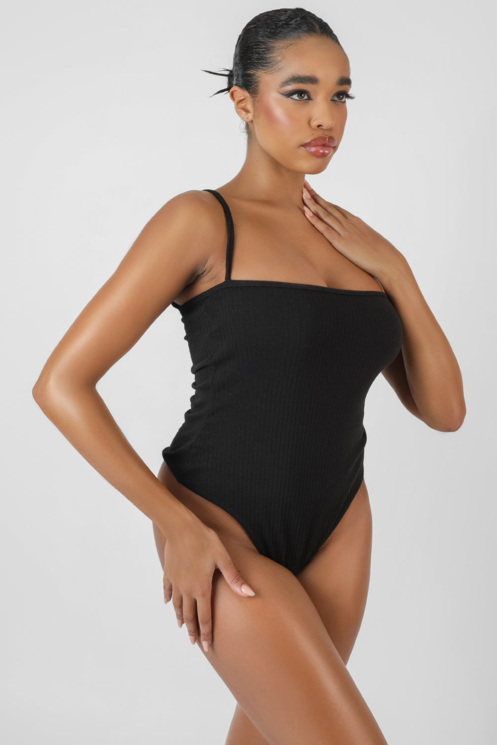 SQUARE NECK RIBBED BODYSUIT BLACK