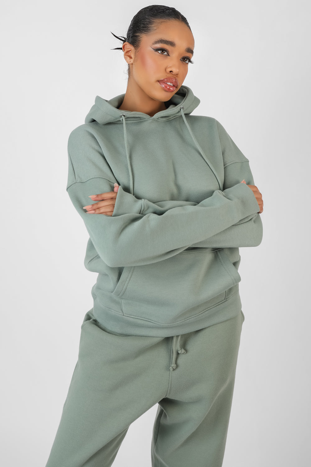 OVERSIZED HOODIE WITH FRONT POCKET KHAKI